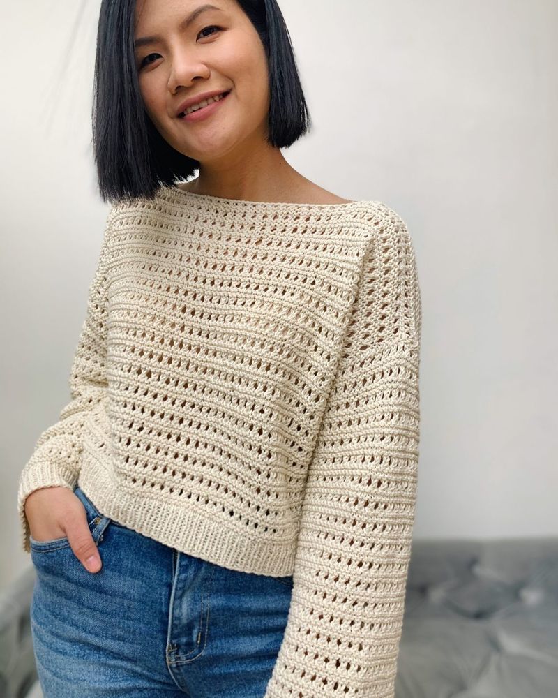 Easy Lacy Knitted Sweater free crochet pattern by Knitcroaddict