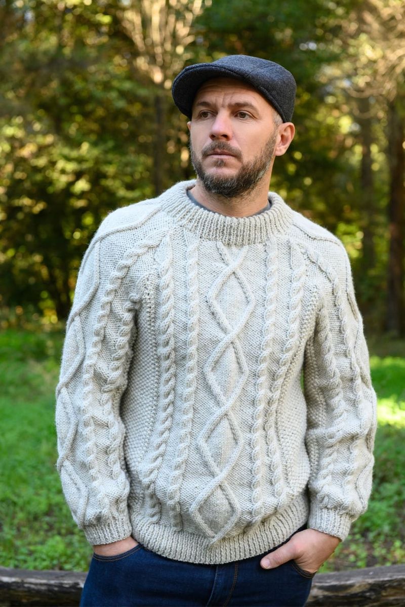 Men's Aran Sweater free crochet pattern by Louise Bollanos, Handy Little Me